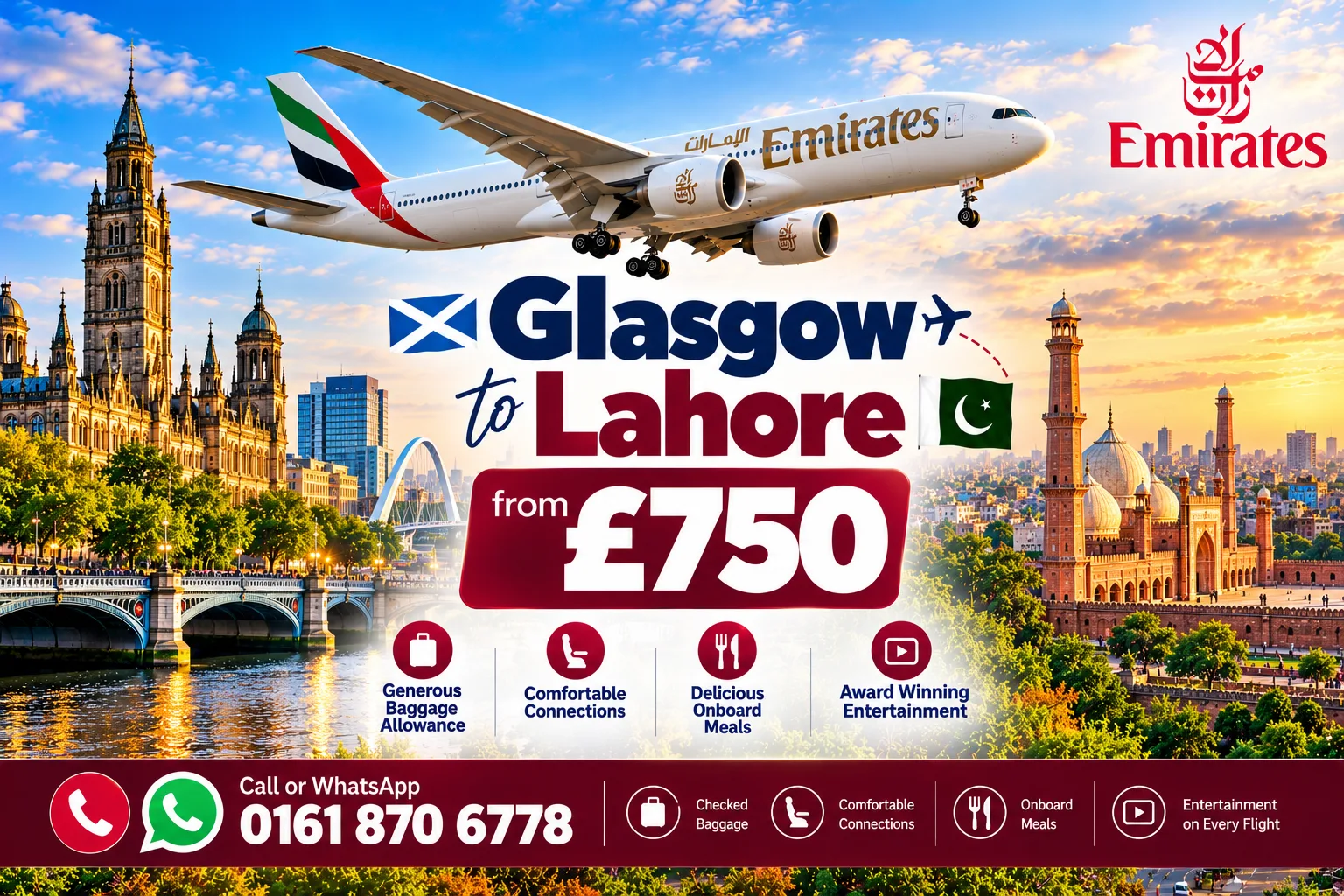 Glasgow to Lahore flight offer with Emirates