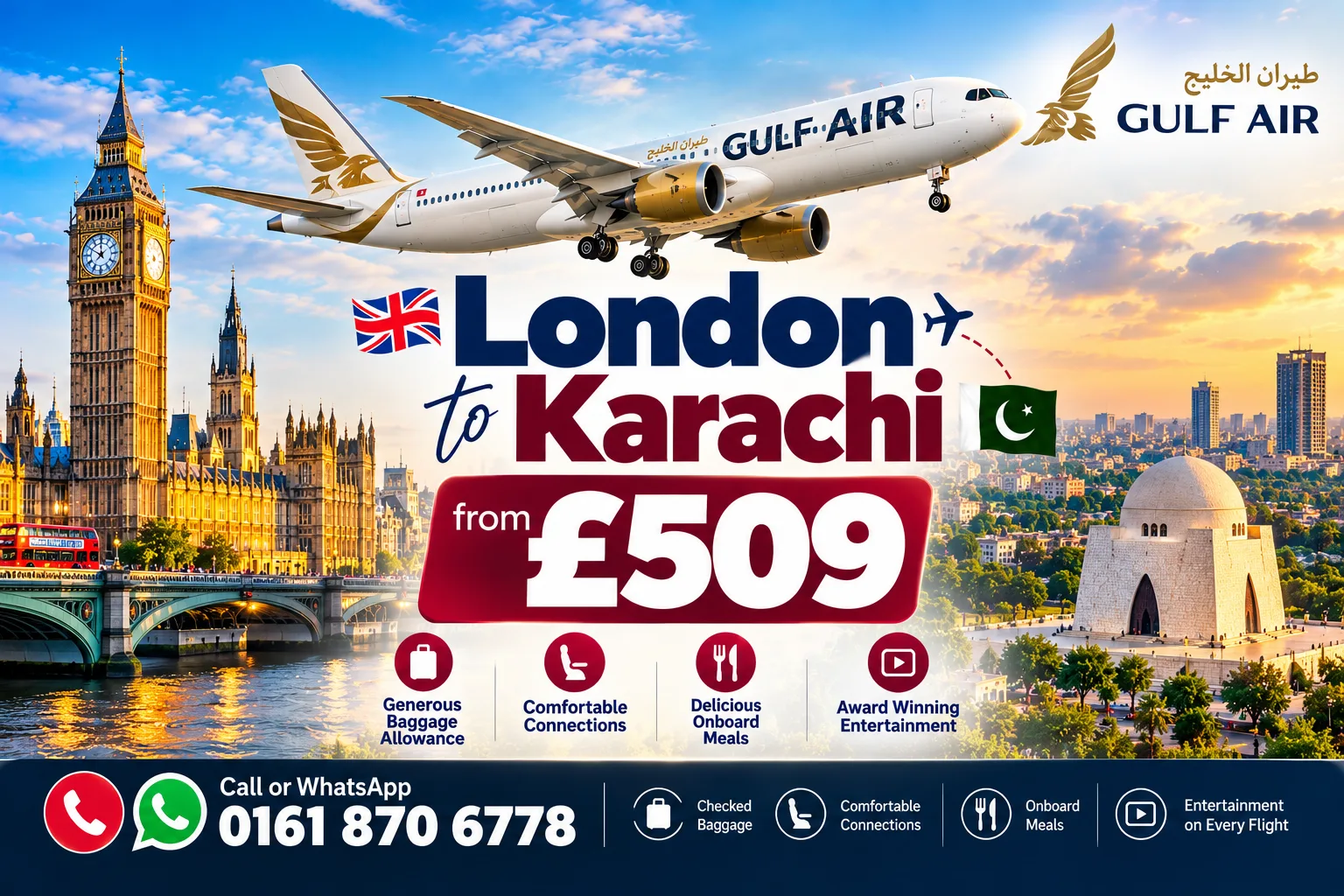 London to Karachi flight offer with Gulf Air