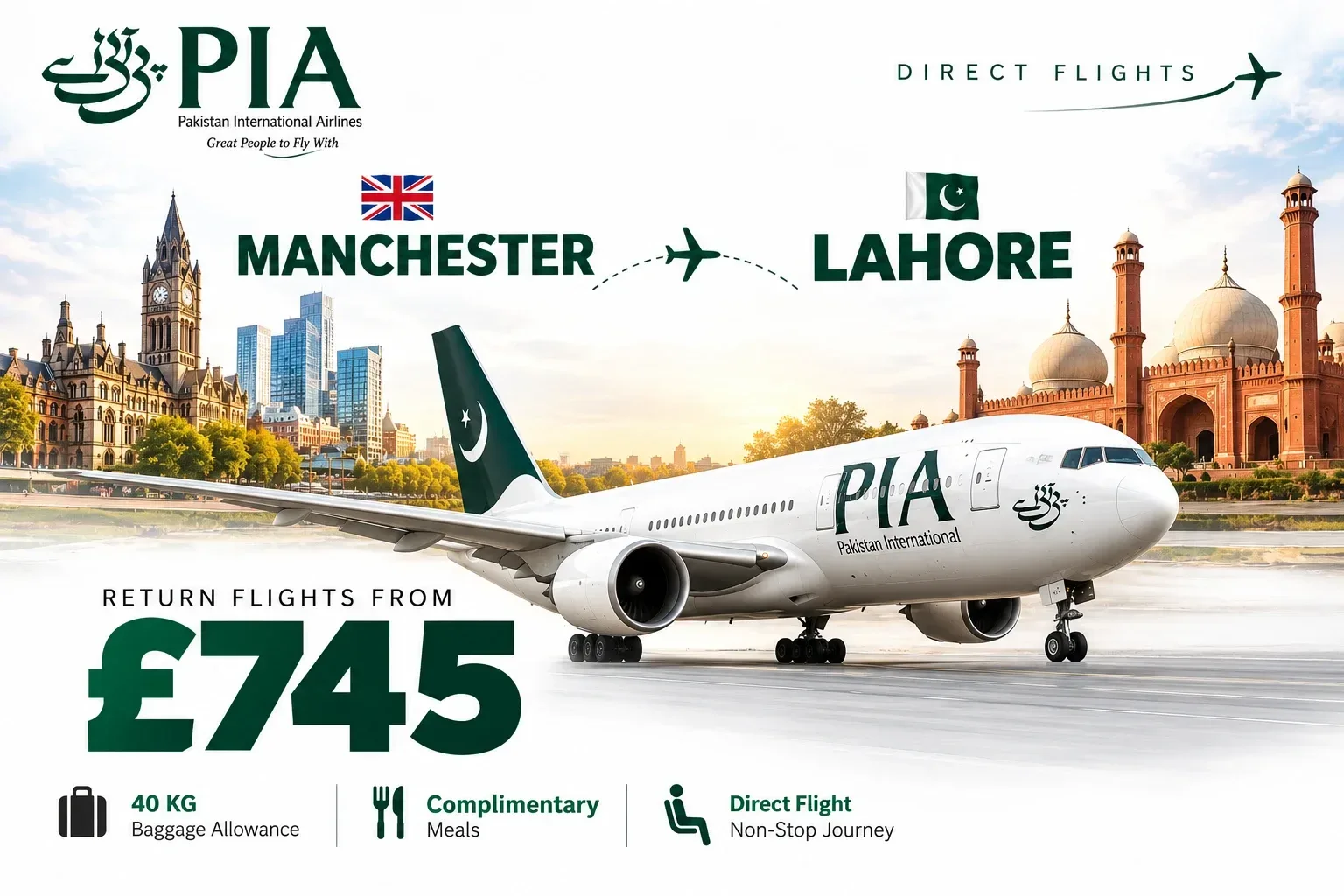 Manchester to Lahore flight offer with PIA