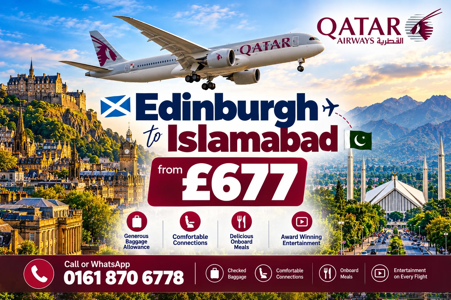 Edinburgh to Islamabad flight offer with Qatar Airways