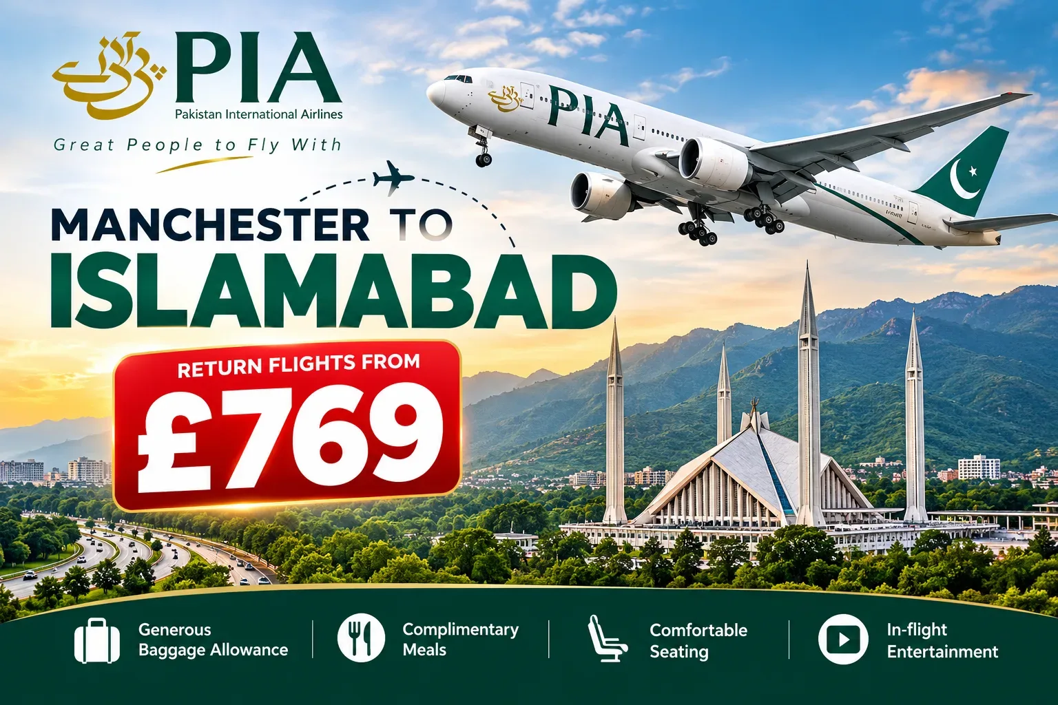 Manchester to Islamabad flight offer with PIA